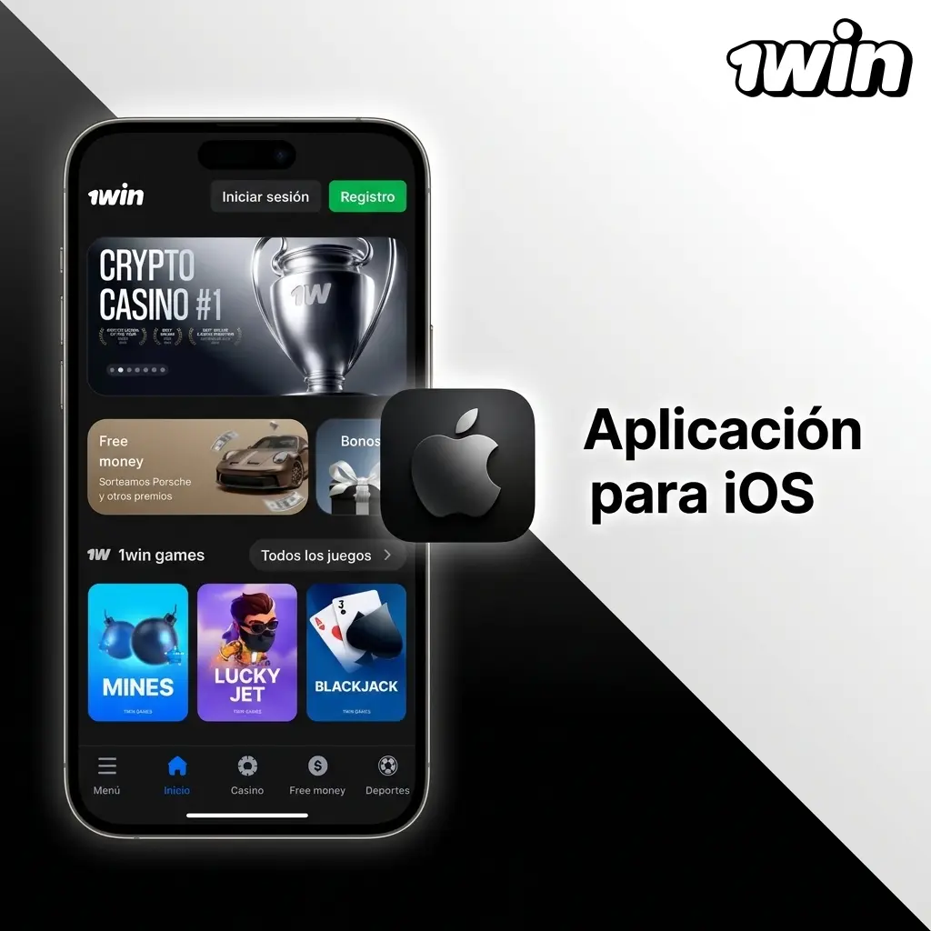 Aplicación 1win para iOS en iPhone y iPad con apuestas en vivo, casino, depósitos y retiros disponible en App Store